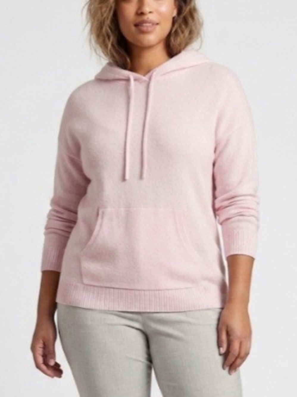 AMICALE New York 100% Cashmere Knit Hoodie Sweater Pale Pink - Size L